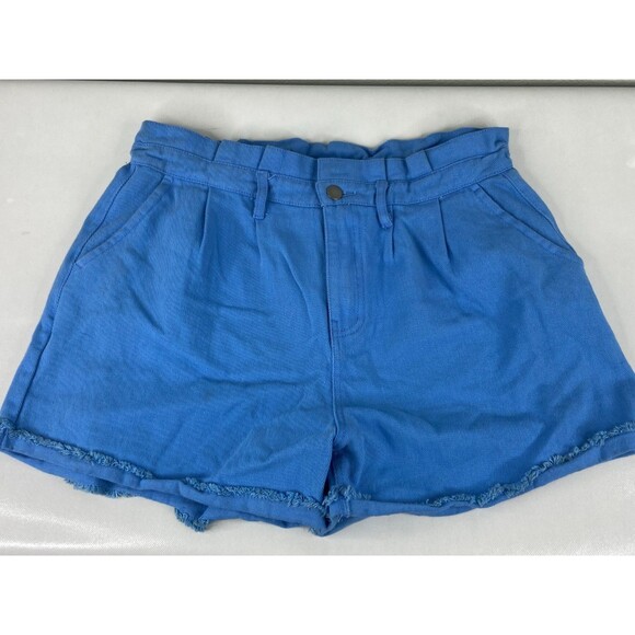 New In Collection Women Large Blue Shorts Cutoff Cuff Scrunch Waist NWT - Picture 1 of 7